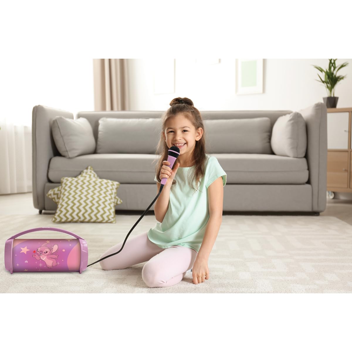 Lexibook, Disney Stitch, Altoparlante Wireless Luminoso Angel con Microfono, Suono Stereo, Karaoke, Porte USB e per schede SD, Batteria Ricaricabile, Maniglia per Il Trasporto, Rosa, BTP585D1ZLXB