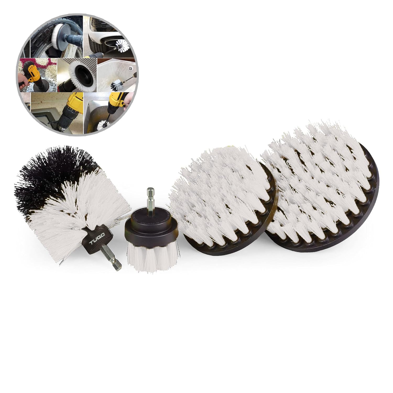 Tuqo Nylon Multi-Function Drill Brush Set | 4-Piece |Soft Bristle | White. Suitable for Cleaning Upholstery, Tires, Carpet etc. (Cordless Drill Machine/Impact Driver Not Included) (B0DC72H7RC) Amazon Price History, Amazon Price Tracker