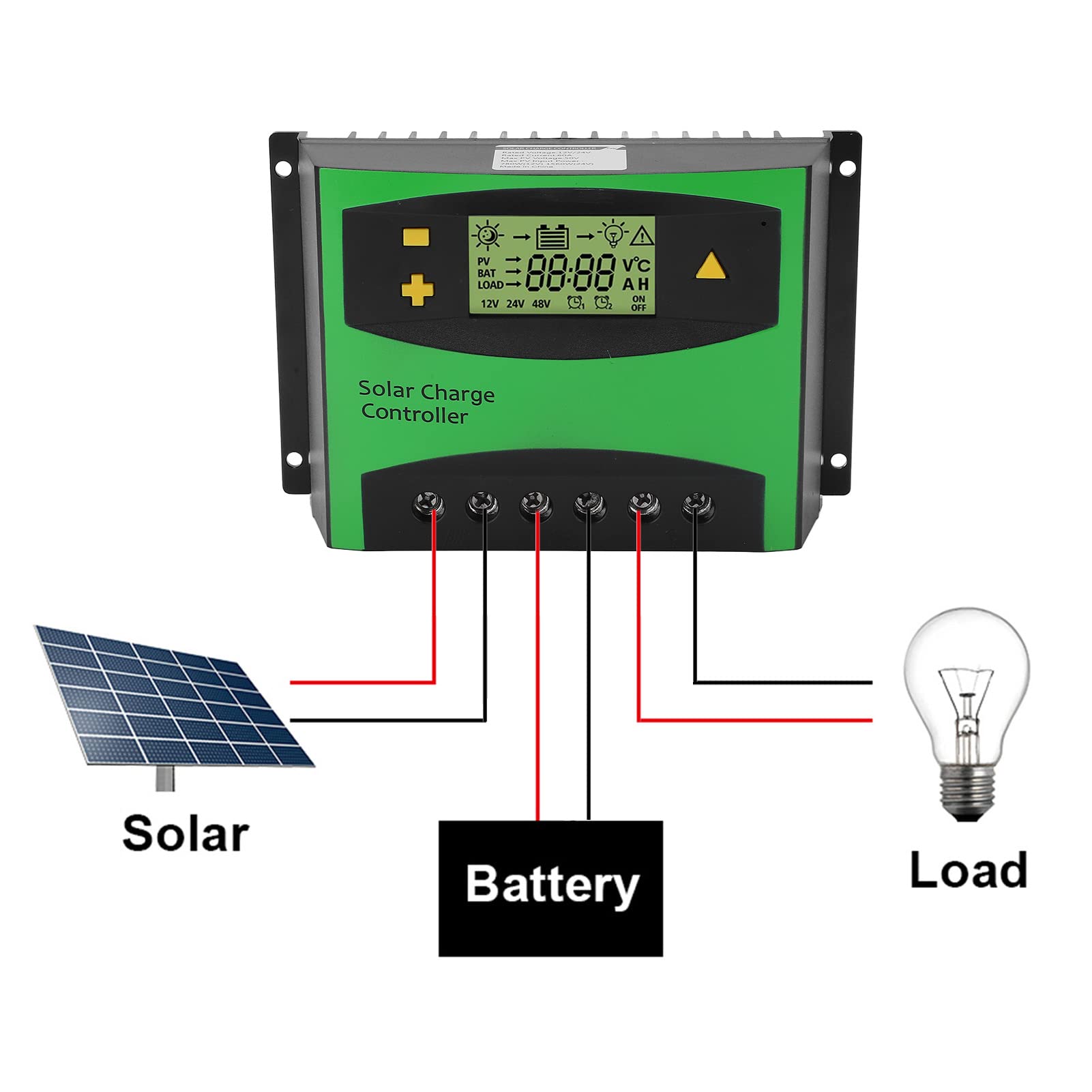 Contrôleur de charge solaire LCD PWM 60A 12V 24V