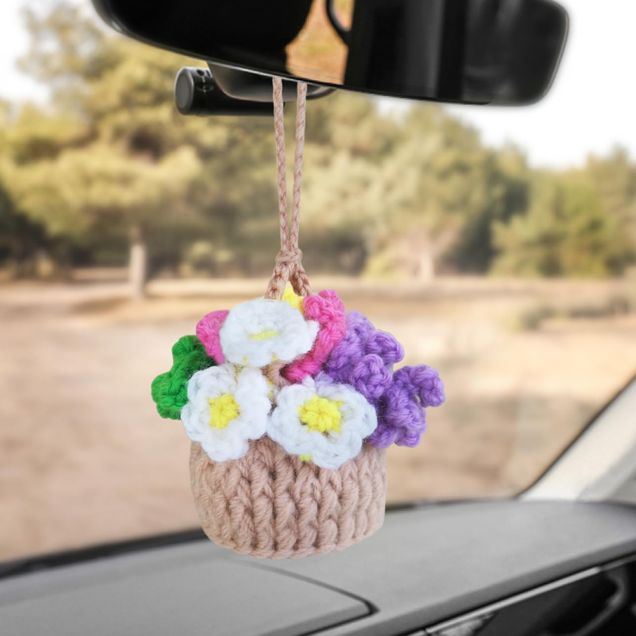 Cute Flower Basket Car Mirror Hanging Accessories Car Charms for Rear View Mirror Women Car Decorations Interior Aesthetic Accesorios para Carro Car Stuff for Women Must Haves Womens Car Decor Gifts