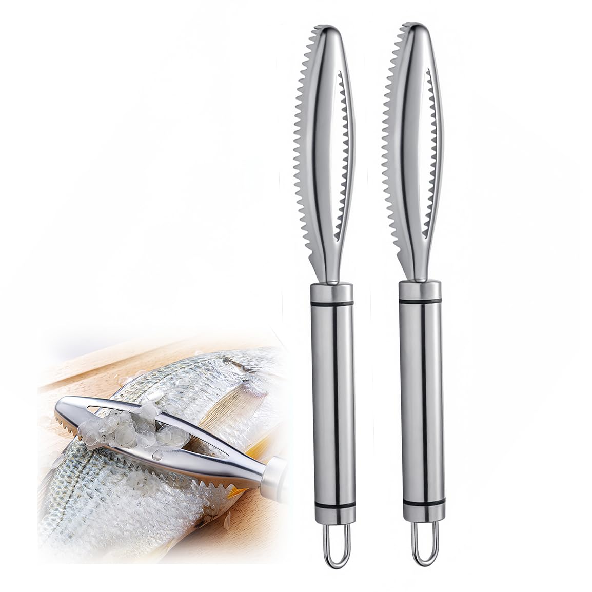 Fish Scales Scraping Tool, Multifunction Stainless Steel Fish Scale Knife Fish Cleaning Kit,Fish Scaler Remover Fish Descaler Sawtooth for Home Market Restaurant (2 PCS)