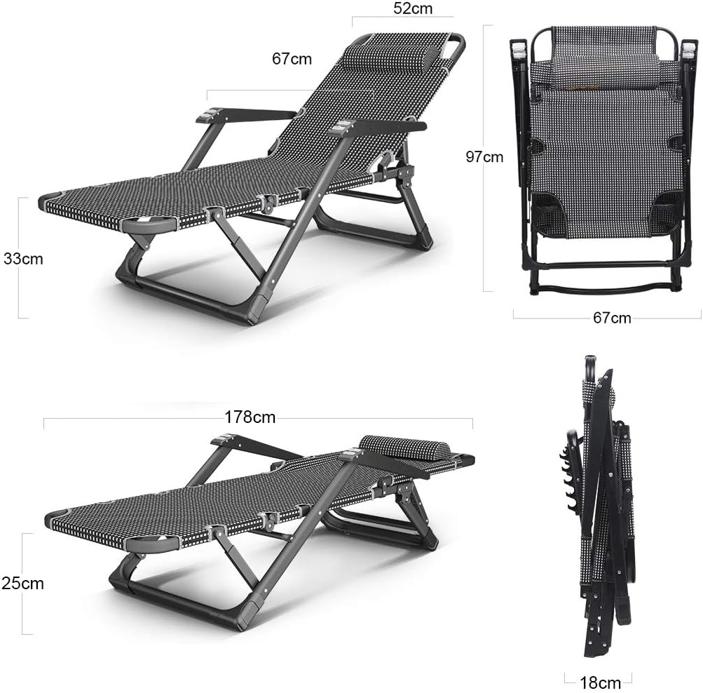 Outdoor Sun Lounger Recliner Chairs Leisure Folding Reclining Chair Adjustable Backrest Portable Garden Chair for Outdoor Patio, Camping, Beach, Deck Max.200 kg