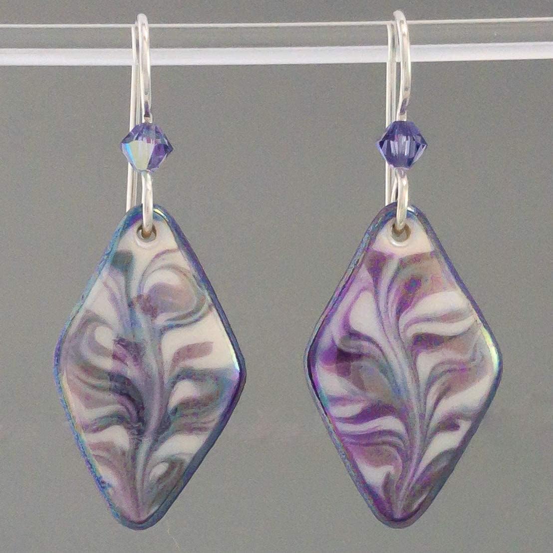 Purple Lover Drop Earrings Lightweight Porcelain Sterling Silver Wires Gift for Women