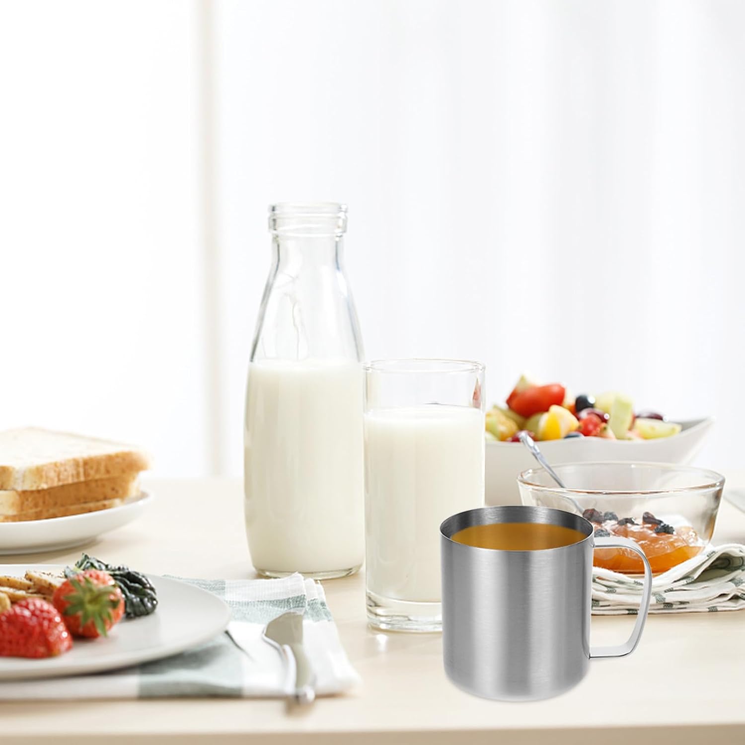 VICASKY 304 Drinking Cup Mug with Handle 16 oz Stainless Steel Double Walled Coffee Mugs for Coffee Milk Juice Tea