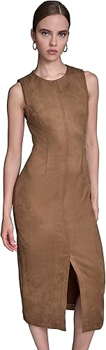 BCBG Women's Sleeveless Jewel Neck, Camel,12