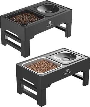 ELS PET Elevated Dog Bowls, Adjustable Raised Bowls with No Spill Water Bowl and Stainless Steel/Slow Feeder Dog Bowl, for Small Medium Large Dogs,Cats & Pets