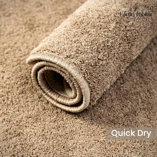 Image of Earthy Fables Soft Microfiber Bath Mat - Loop Pile, Quick Dry, Anti-Skid, Water Absorbent, Non-Slip, Machine Washable Floor Rug, Shower Mat, Door Mat for Bathroom, Bedroom, 60x40 cm - Beige