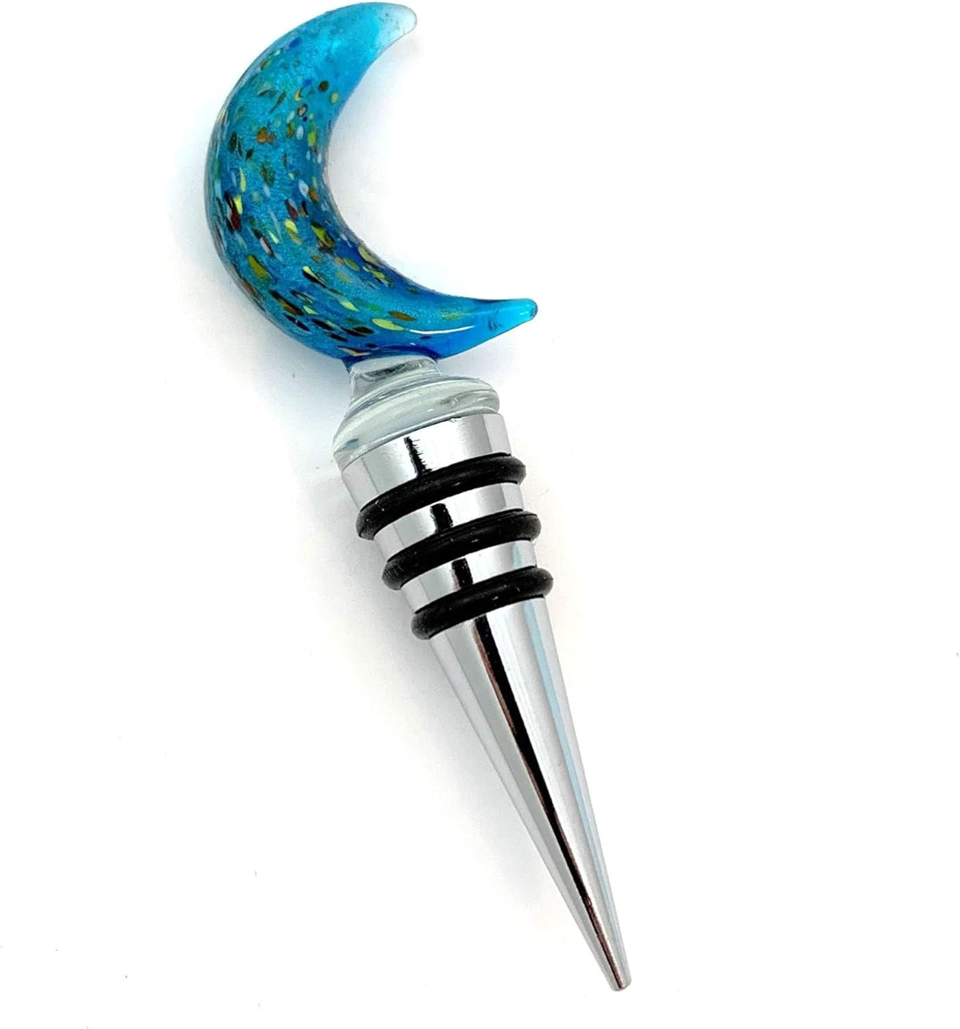 Smiling Wisdom - I Love You to the Moon and Back Greeting Card and Moon Bottle Stopper Keepsake Gift Set - Women - Blue Gold Glass Wine