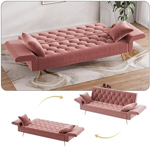 Damaifrom 71 Inch Velvet Couch, Futon Sofa Bed, Sleeper Sofa With Adjustable Back, Loveseat,Mid Century Modern Couches With Folding Armrests For Living Room, Bedroom,Small Spaces thumb #4