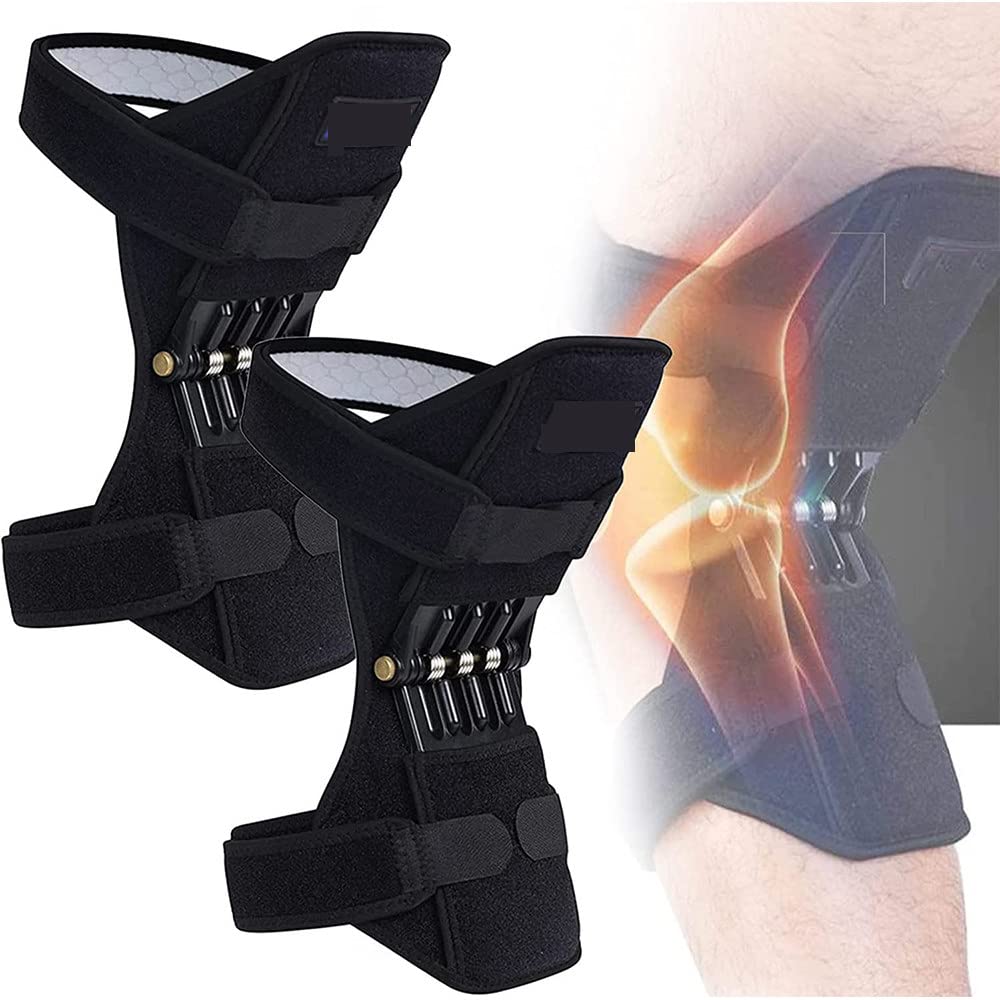 MRKU Non Slip Sports Knee Pads Support Warmers 1 Pair of Protection Boosters,Joint Spring Stabilizer,Strength Lift Weak Leg Old Cold Leg Exercise,Black