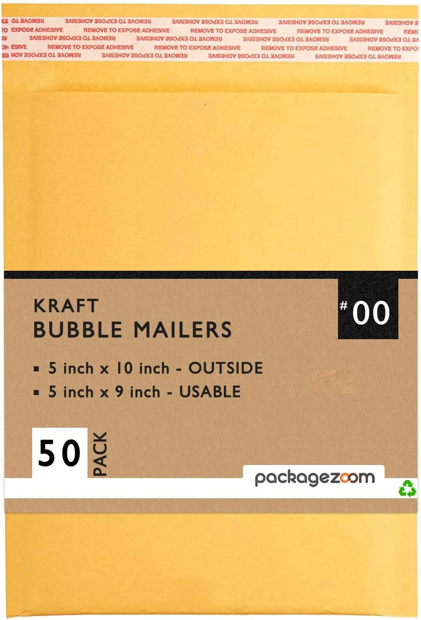 PackageZoom 5x10 Kraft Bubble Mailers #00 Padded Envelopes 50 Pack
