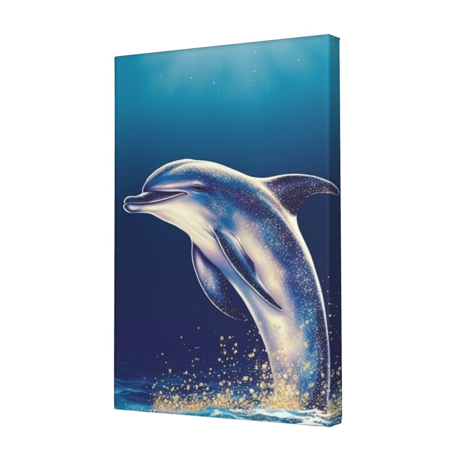 FodPand Glitter dolphin Canvas Wall Art for Living Room Wall Decor 12"x18" Modern Artwork Painting Pictures Hanging Canvas Prints Aesthetic Wall Art for Bedroom Bathroom Office Wallart Decor