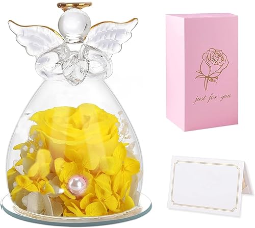Regalos de ángel de rosa preservada para mujer, figuras de ángel de cristal, regalos para el día de San Valentín para su rosa eterna, la bella y la