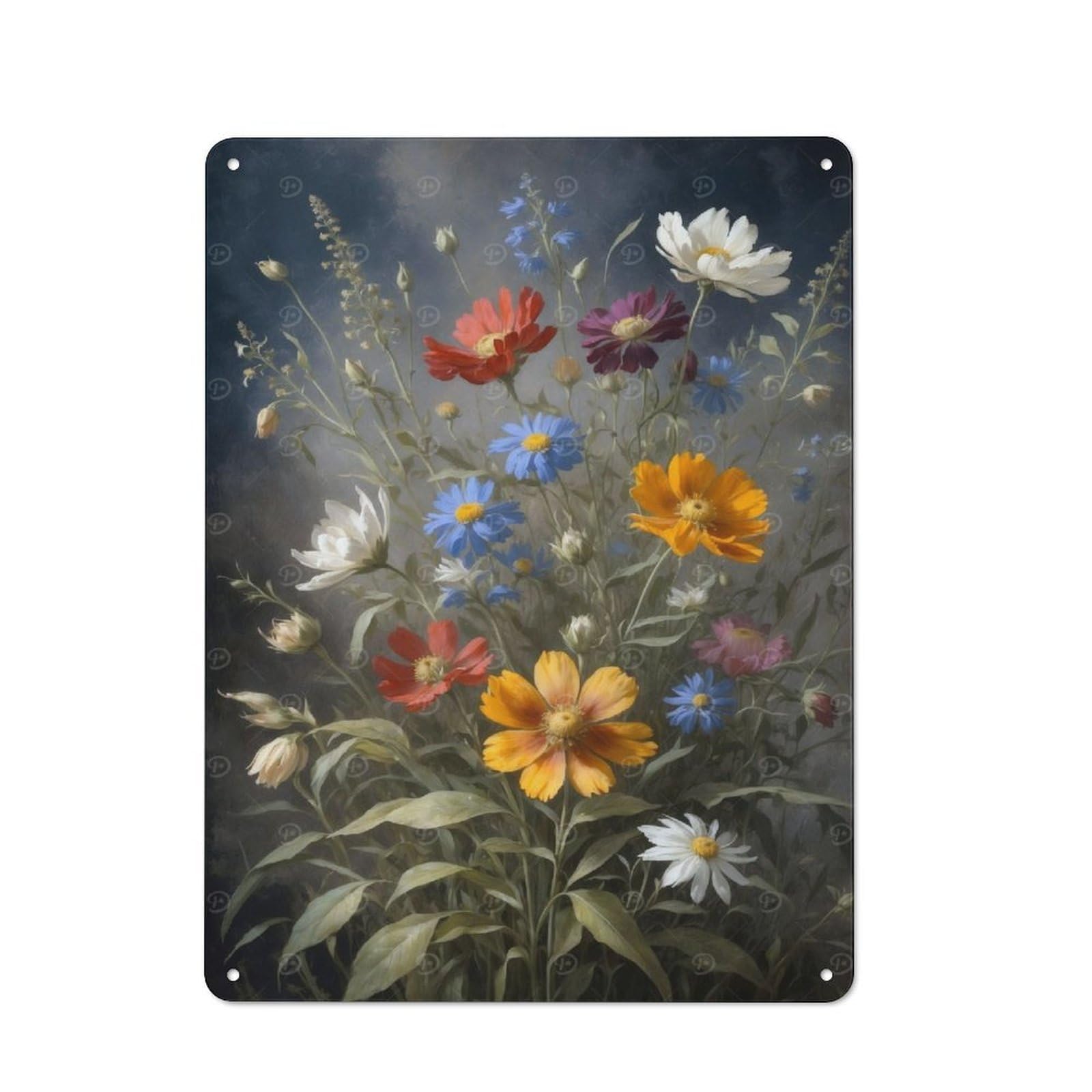 Junmoney Colorful Wildflower Bouquet Painting Decorative Tin Sign With Design 40X30cm, Nostalgic Old Style Wall Plaque For Living Room, Hallway, Kitchen Or Cafe