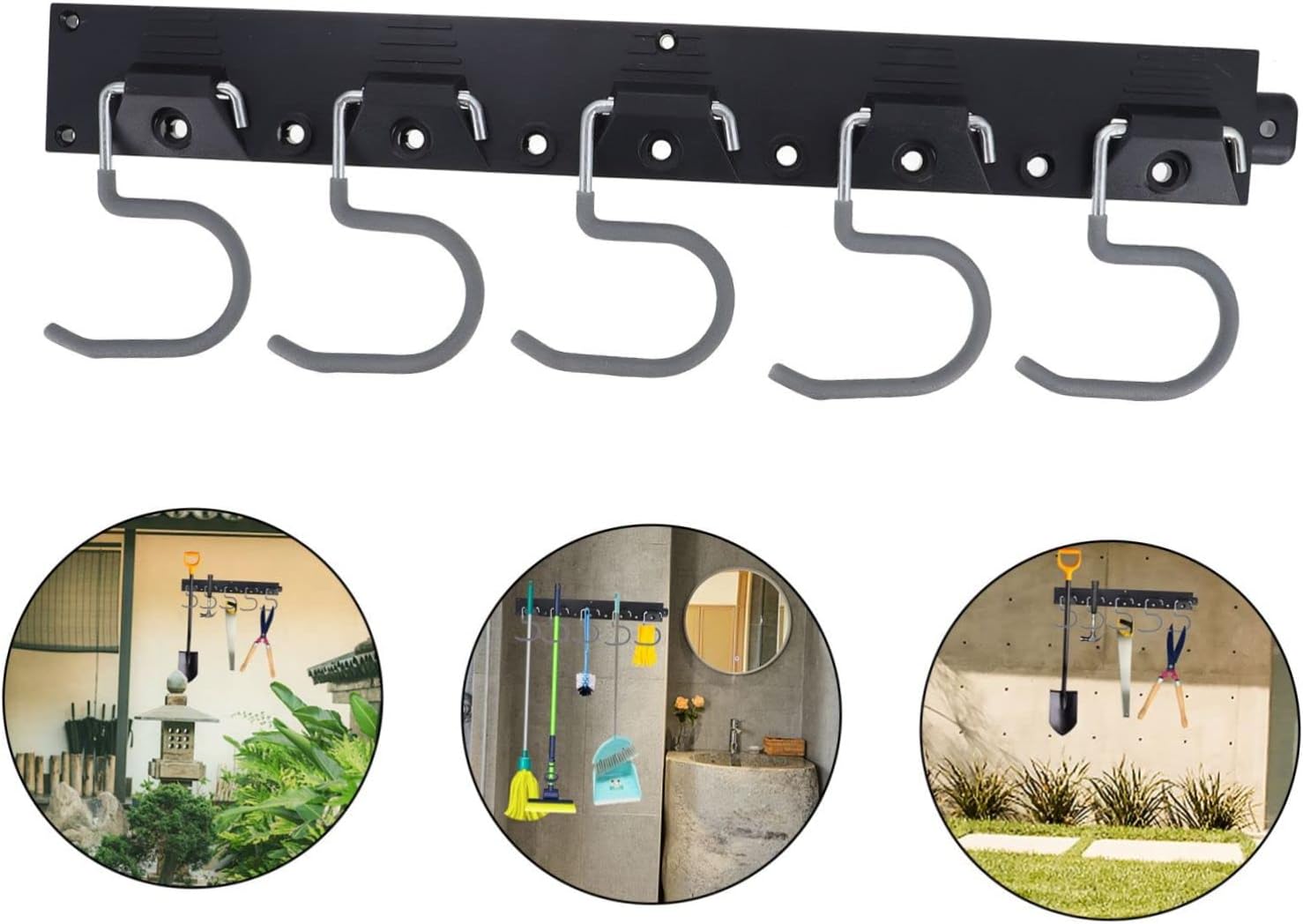 Garage Tool Organizer Set Heavy Duty Wall Mount Storage Rack with Hooks for Brooms Mops and Garden Tools Non-Slip Coating for Secure Hold Home Shed and Workshop