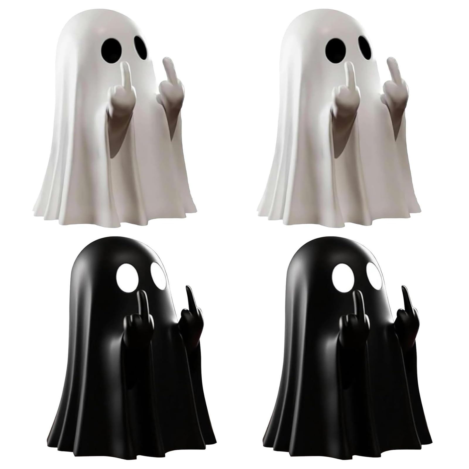 Qylazune Women's Green 4 Pcs Halloween Middle Finger Ghost Decorations Spooky Funny Table Statue Ornament For Prank Party, Unique Haunted House Decor, Eye Catching Gifts For Teens And Cute Humor Prop Black And White