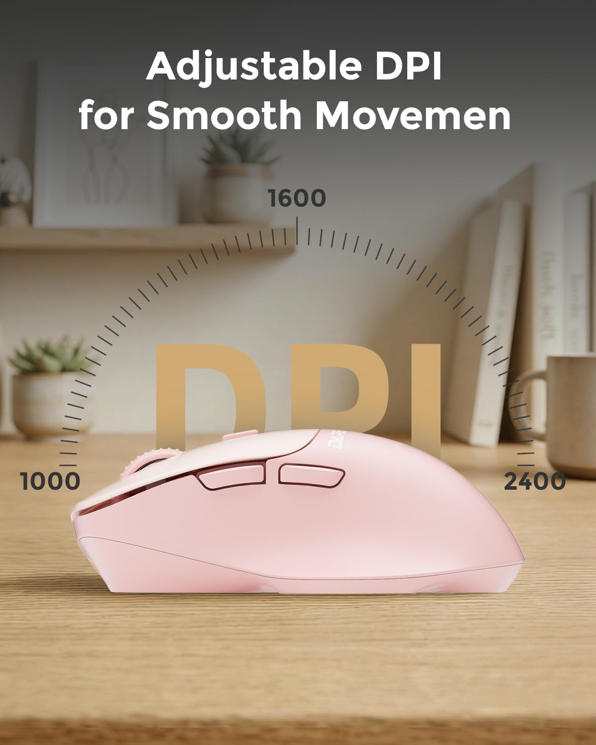 DAREU Wireless Mouse for Small to Medium Sized Hands, Silent Click, USB-C Rechargeable Wireless Mouse, Computer Mouse with 6 Buttons, [USB+BT1+BT2] 3 Devices for Laptop, PC, iPad, Mac - Pink