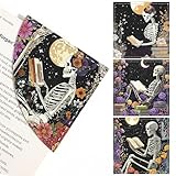 4 Pcs Gothic Skeleton Corner Bookmarks, Leather Skull Floral Book Marks for Book Lovers, Halloween Horror Book Accessories for Reading Women Men Bookworm Gifts School Office Supplies