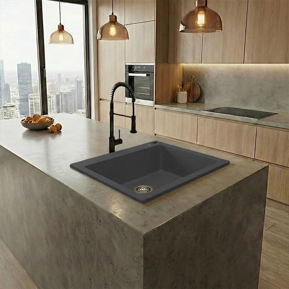 - Quartz Acrylic Kitchen Sink for Modular Kitchen | Granite Finish, Scratch & Heat Resistant | Easy to Clean & Stylish Sink for Home (LI, 21x18in)