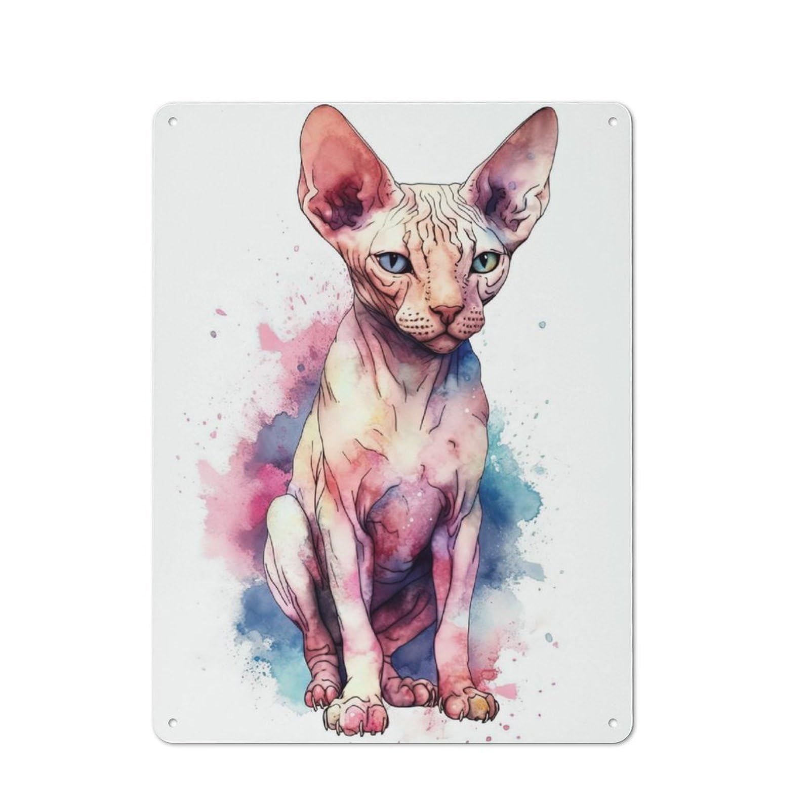 Junmoney Watercolor Sphynx Cat Art Tin Wall Plaque 40X30cm, Barn Style Rustic Kitchen Decor For Farmhouse Kitchen, Pantry Or Dining Area