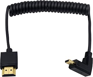 Duttek Micro HDMI to Standard HDMI Cable, Micro HDMI to HDMI Coiled Cable, Extreme Slim UP Angled Micro HDMI Male to HDMI Male Coiled Cable for 1080P, 4K, Ultra HD, 3D (1.2M/4FT)