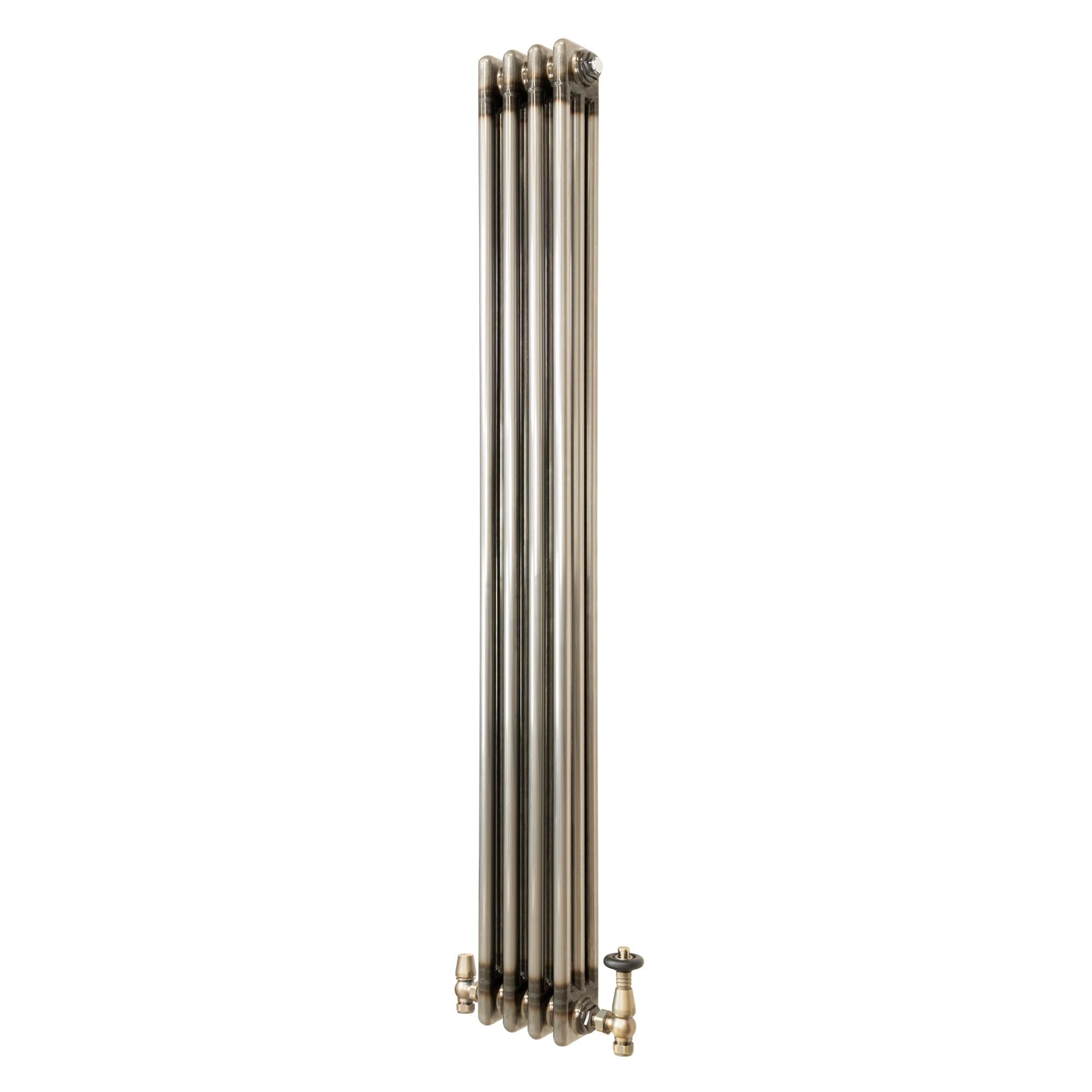 Monster Shop Raw Metal - 3 Column Radiator - 1500Mm X 200Mm Traditional 3 Column Radiator 1500Mm X 200Mm & Trv Valves Modern Central Heating Heater Raw Metal Carbon Steel Vertical Wall Mounted Kitchen Living Room Bathroom Cleaning Brush Fixing Kit & Brack