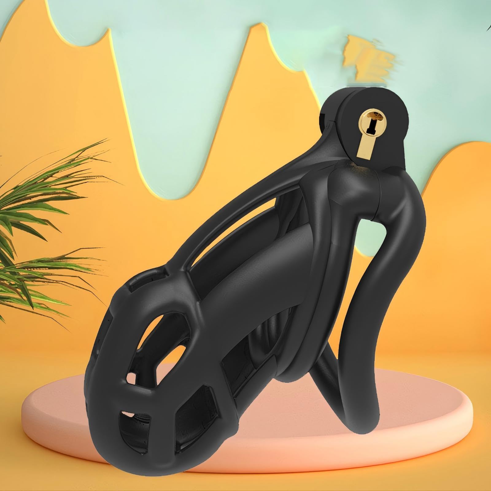 Chastity Cage Jouet Adulte Cage de Chasteté pour Pénis avec 4 Anneaux Courbés Différents Cage Chastetée en Résine Légère avec Ceinture et Serrure Cachée pour le Bndage du Pénis de l'Homme