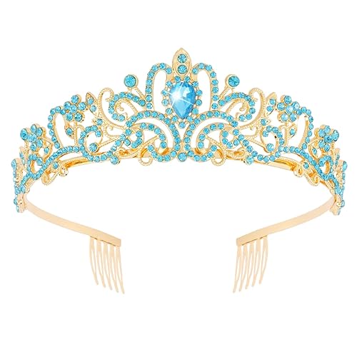 Miniatura 18 de Didder - Diadema con corona de tiara de cristal dorado. Elegante corona con peines para princesa, para mujeres y niñas, ideal para novias, bodas