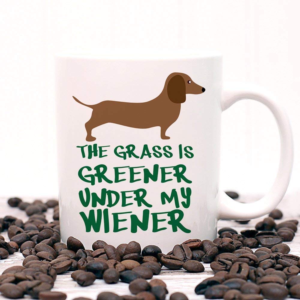Bottle,زجاجة,بطری, Coffee Mug The Grass is Greener Under My Wiener Dog Coffee Cup