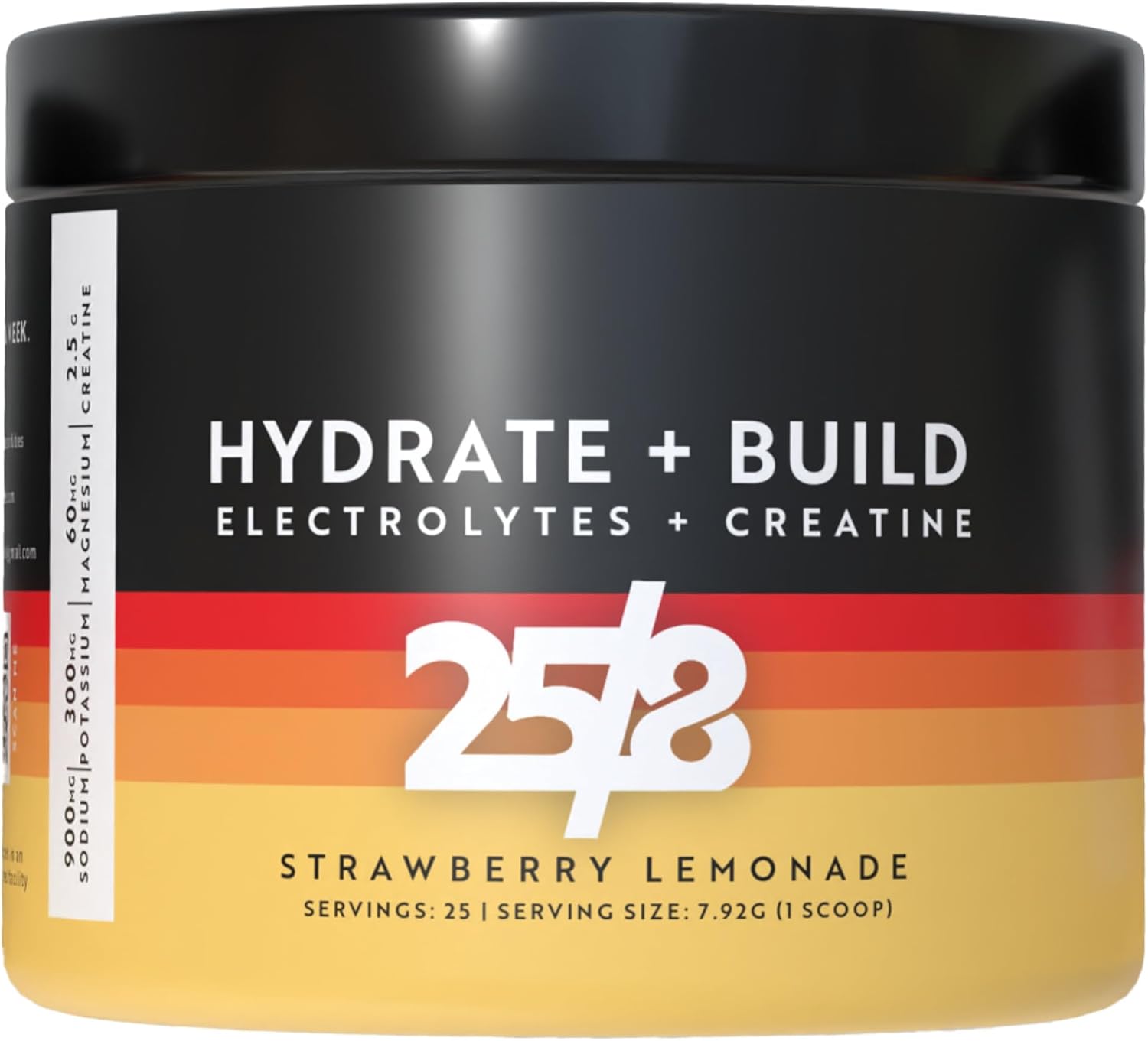 25/8 Electrolytes + Creatine Powder | 2-in-1 Hydration & Performance Drink Mix | Strawberry Lemonade - Sugar Free