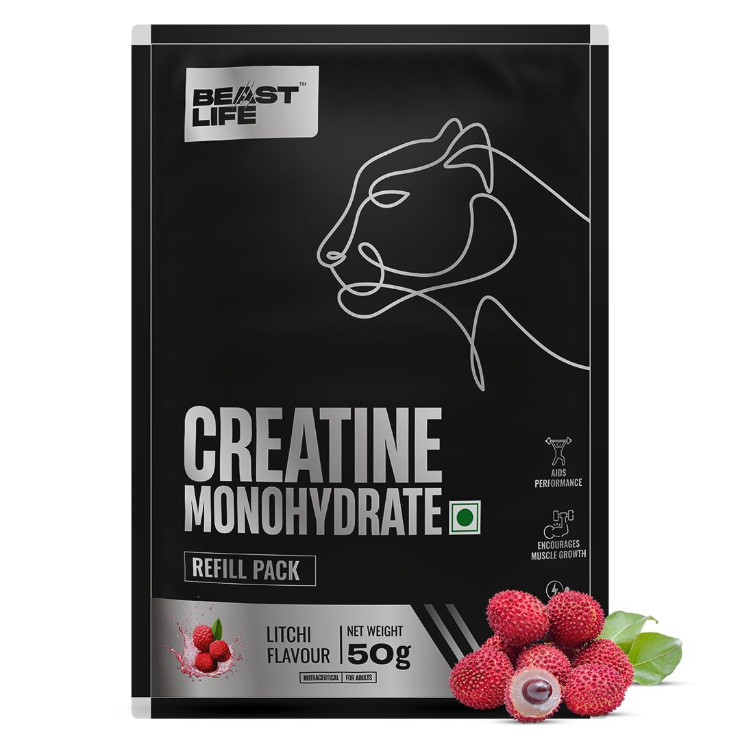 BEASTLIFE Super Micronized Creatine Monohydrate Powder 50g Refill Pack | 13 Servings Litchi Flavor | NABL Lab Tested | Premium Sports Nutrition for Strength & Performance-image-24