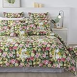 FADFAY Floral Bedding Set Twin Duvet Cover 100% Cotton Bedding 600 TC Colorful Olive Green Garden Flower Bed Cover Girls Romantic Pink Rose Printed Shabby Vintage Zipper Corner Ties 3 Pcs- No Filling