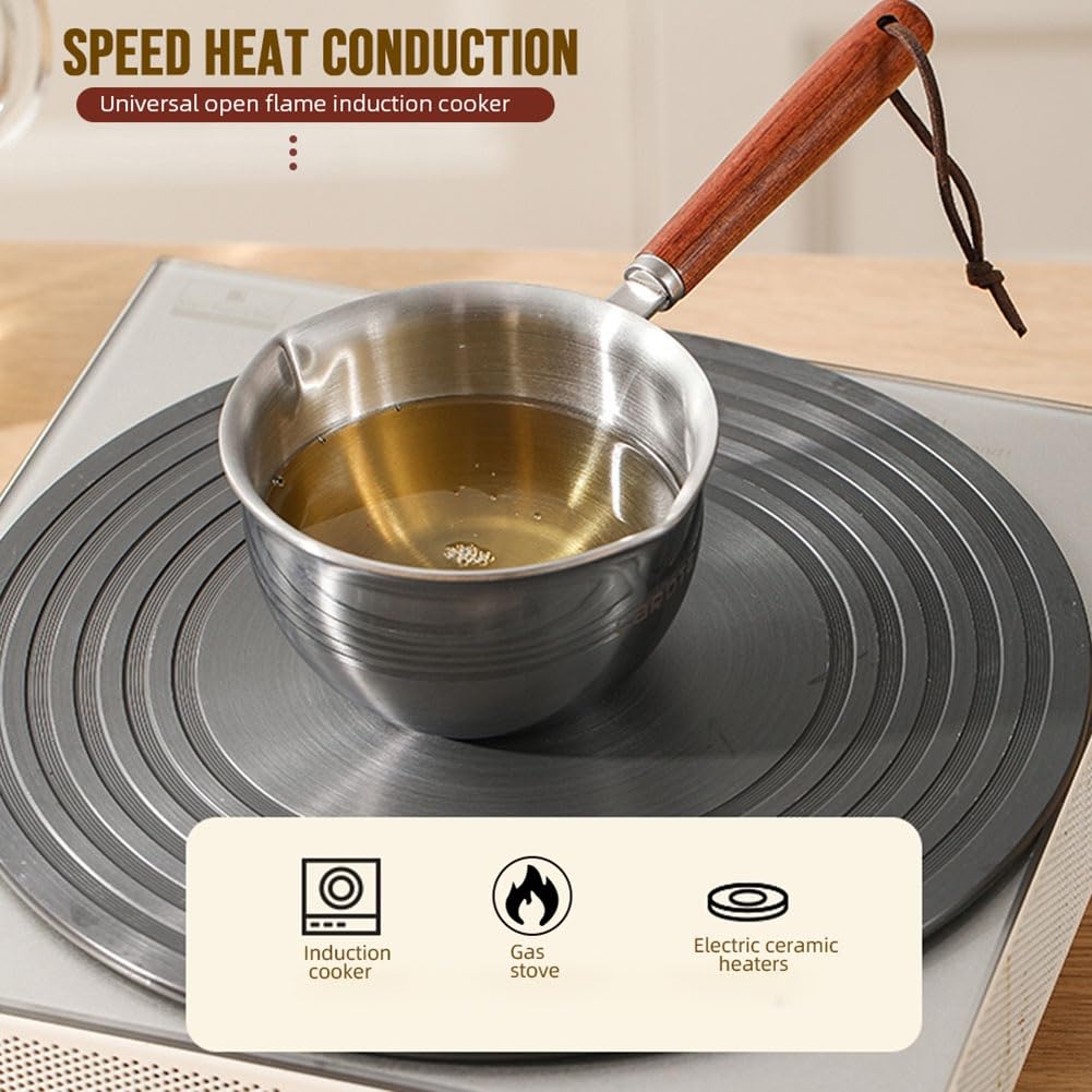 DAZZLEEX Pentolino per latte in acciaio inox con manico in legno per fornelli a induzione, a gas o elettrici, 150ml 300ml 500ml piccola casseruola per riscaldare il latte, sciogliere il burro