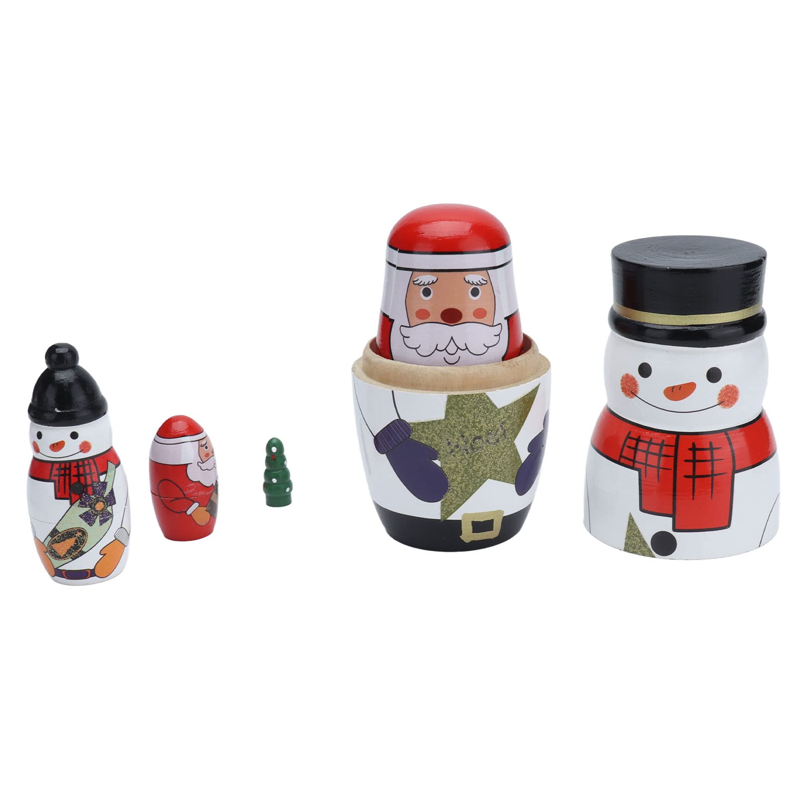 Akozon 5pcs Nesting Dolls Glossy Round Unique Christmas Attractive Deco Ornaments for Festive Gifts, Multifunctional Accessory for Home Use