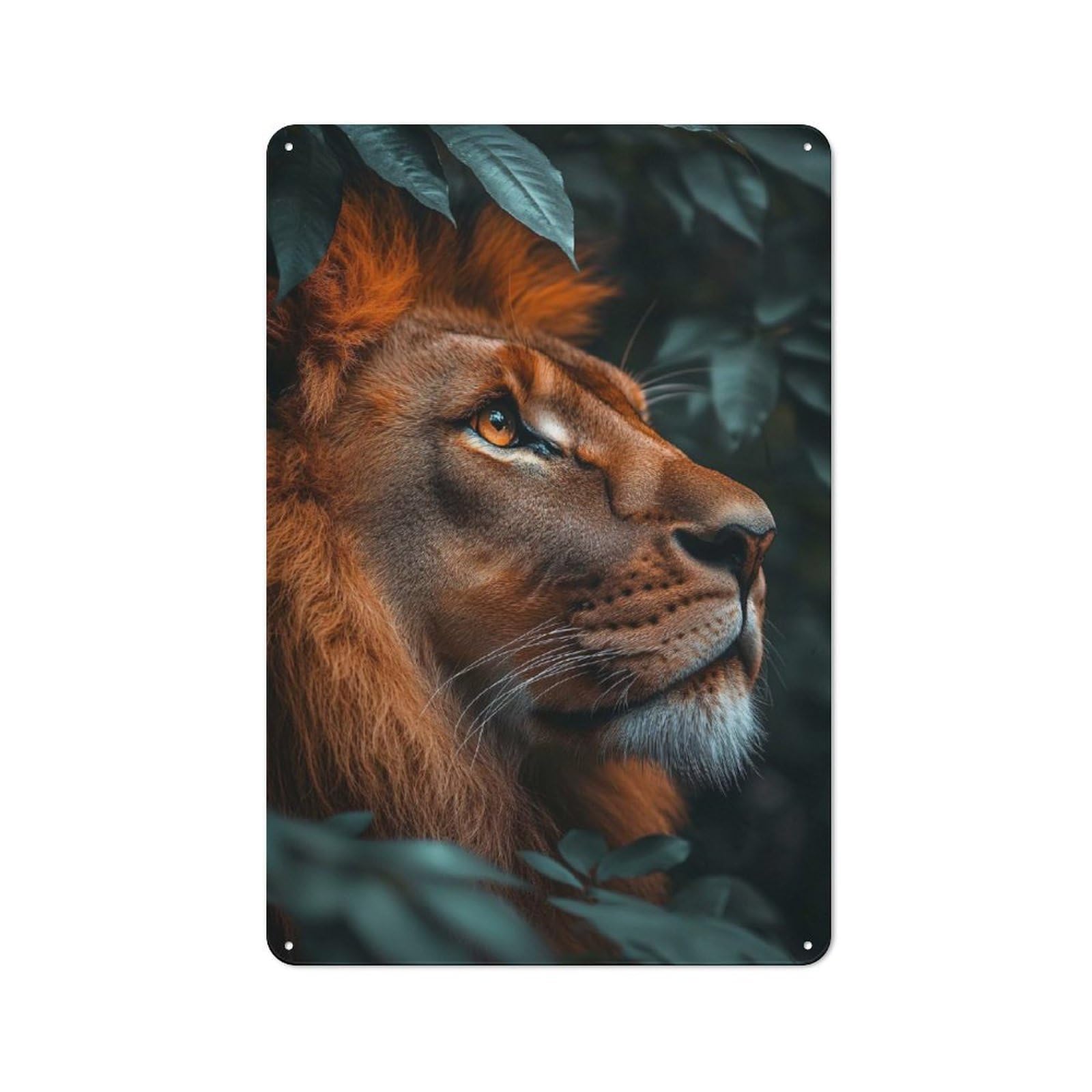 Junmoney Style-13 Country Style Lion Portrait In The Jungle Decorative Metal Sign 30X20cm, Bistro Wall Plaque For Restaurant, Kitchen, Counter Or Breakfast Nook