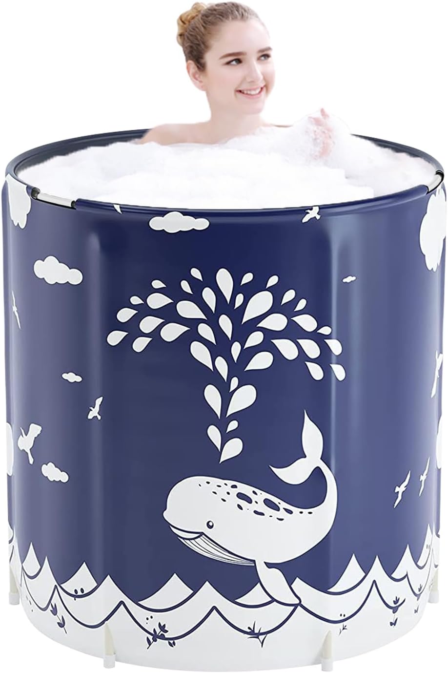PLKO Foldable Bathtub Portable Soaking Bath Tub,Portable tub for adults,Collapsible Soaking Bath Tub for Shower Stall,Thickening with Thermal Foam to Keep Temperature(Blue Sky)