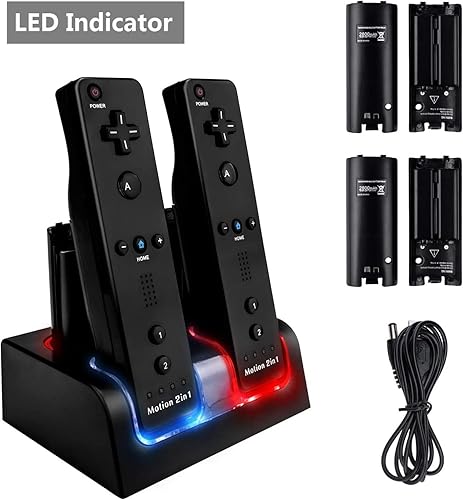 Miniatura 2 de Estación de carga para control remoto Wii, estación de acoplamiento para controlador TechKen con cuatro baterías recargables de 2800 mAh (versión