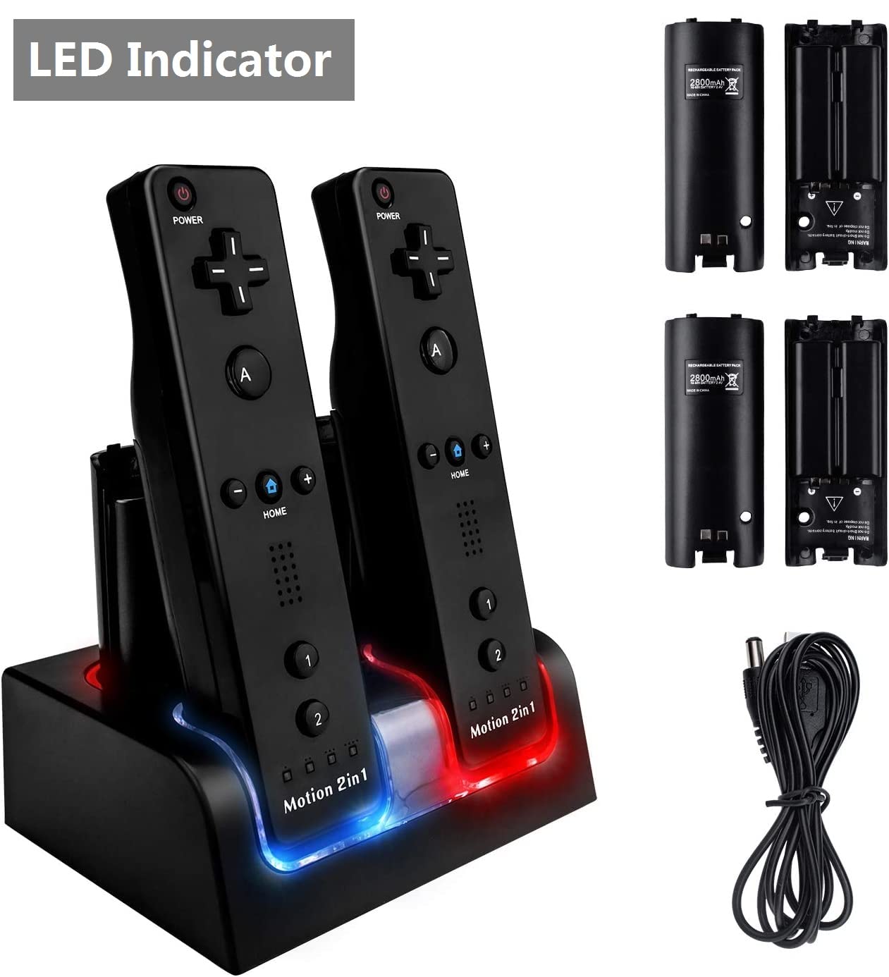 TechKen 4 Charging Ports Charging Station For Wii