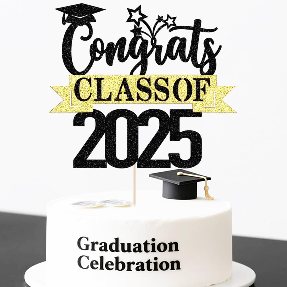 Sleyberoy Congrats Class of 2025 Cake Topper-Congrats Grad Cake Decor,2025 Graduate Theme, 2025 High School/College/Senior Graduation Party