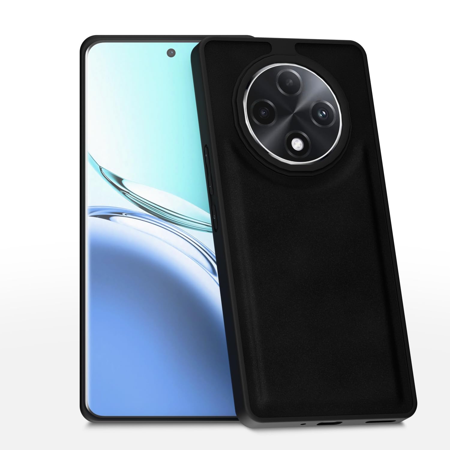 Amazon Basics Back Cover for Oppo F27 Pro Plus 5G | Premium PU Leather | Soft Touch Finish | Full Camera Protection | Raised Edge Bumper Case (Black)