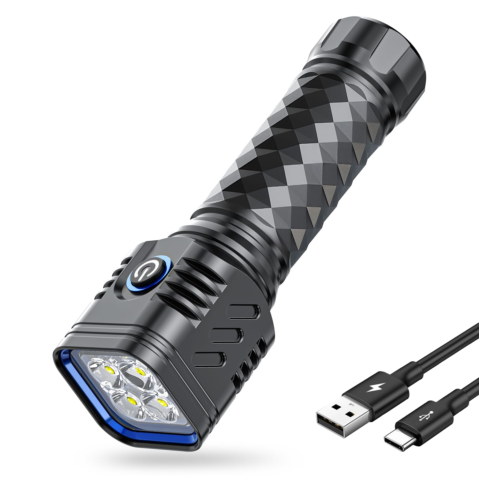Flashlight Rechargeable, High Lumens Flashlights, Super Bright Metal Small Flashlights, Waterproof, Long Lasting, 3 Modes, Torch for Home Camping Essentials Outdoor Hiking