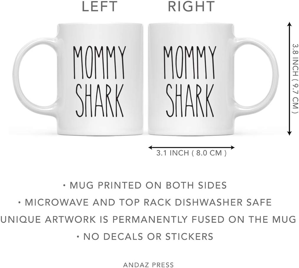 Andaz Press Simple Rustic Farmhouse Kitchen Decor 11oz. Ceramic Coffee Tea Mug, Mommy Shark, Daddy Shark, 2-Pack, Birthday Christmas Anniversary Ideas