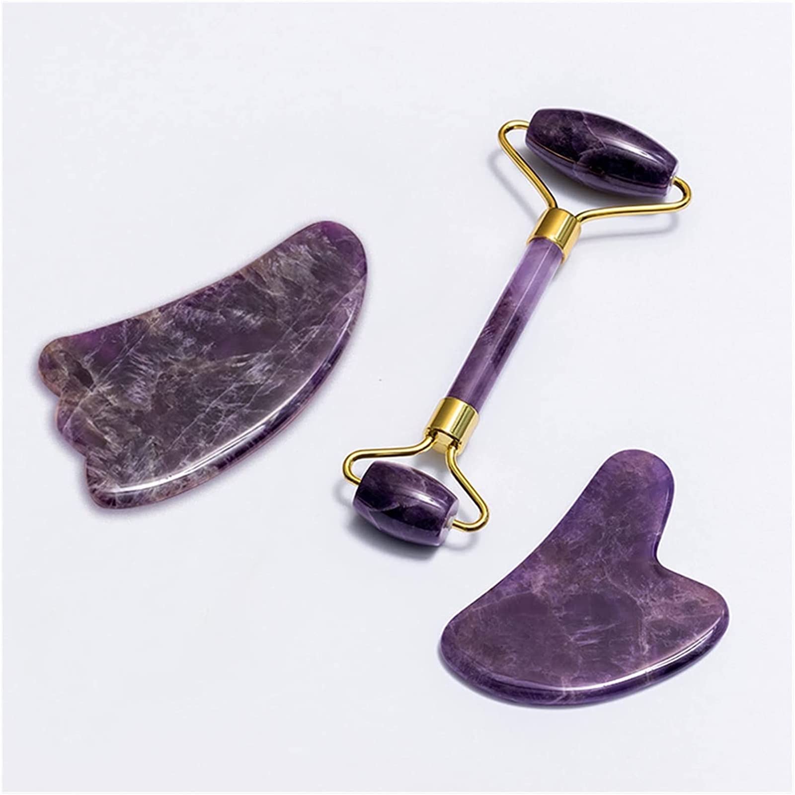 Amatista Piedra en bruto Amatista Gouache Rascador Gua Sha Herramienta de masaje Rodillo de jade Masajeador facial Levantamiento Antiarrugas Belleza Cuidado de la piel Gouache Juego de piedras Inicio
