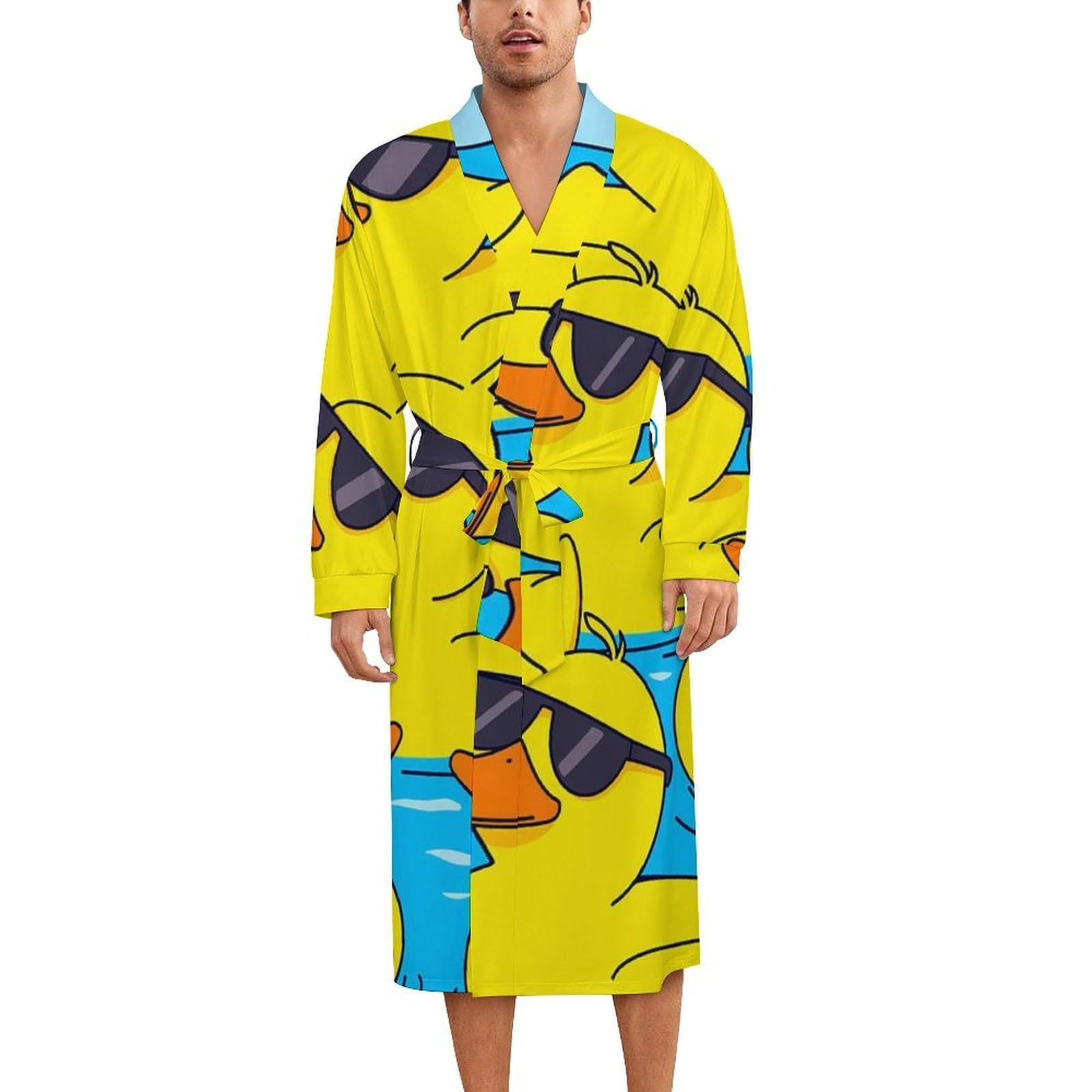 Men Polyester Pajamas Bathrobes Long Sleeve Sleep Robe