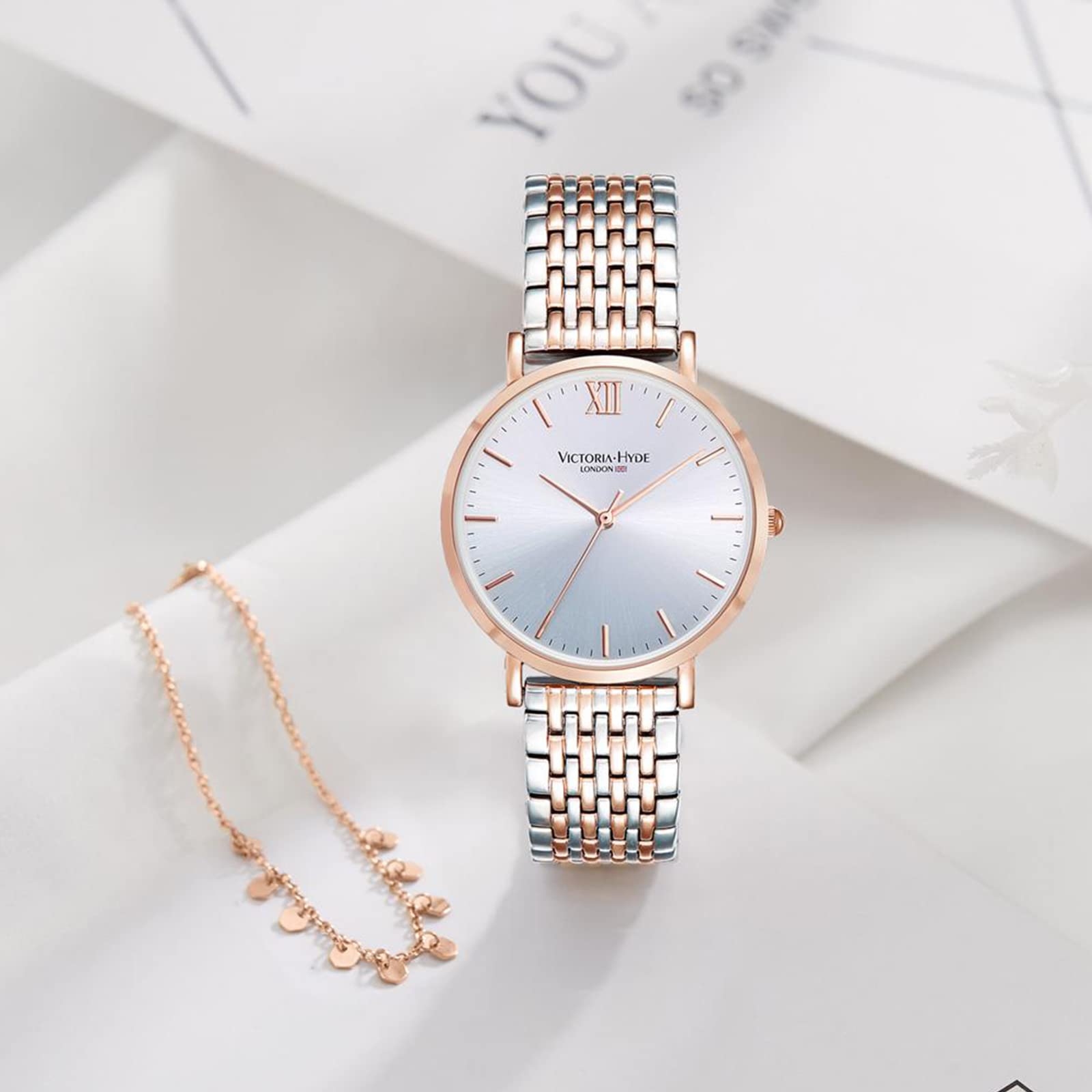 VICTORIA HYDE Orologio da donna analogico al quarzo da donna in acciaio inossidabile impermeabile orologio da polso con bracciale