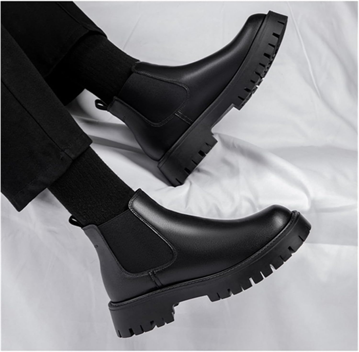 SywzX&xfybz Cow Leather Men's Chelsea Boots Business Leather boots Outdoors Thick Sole Anti-Slip Warm Men's Snow Boots