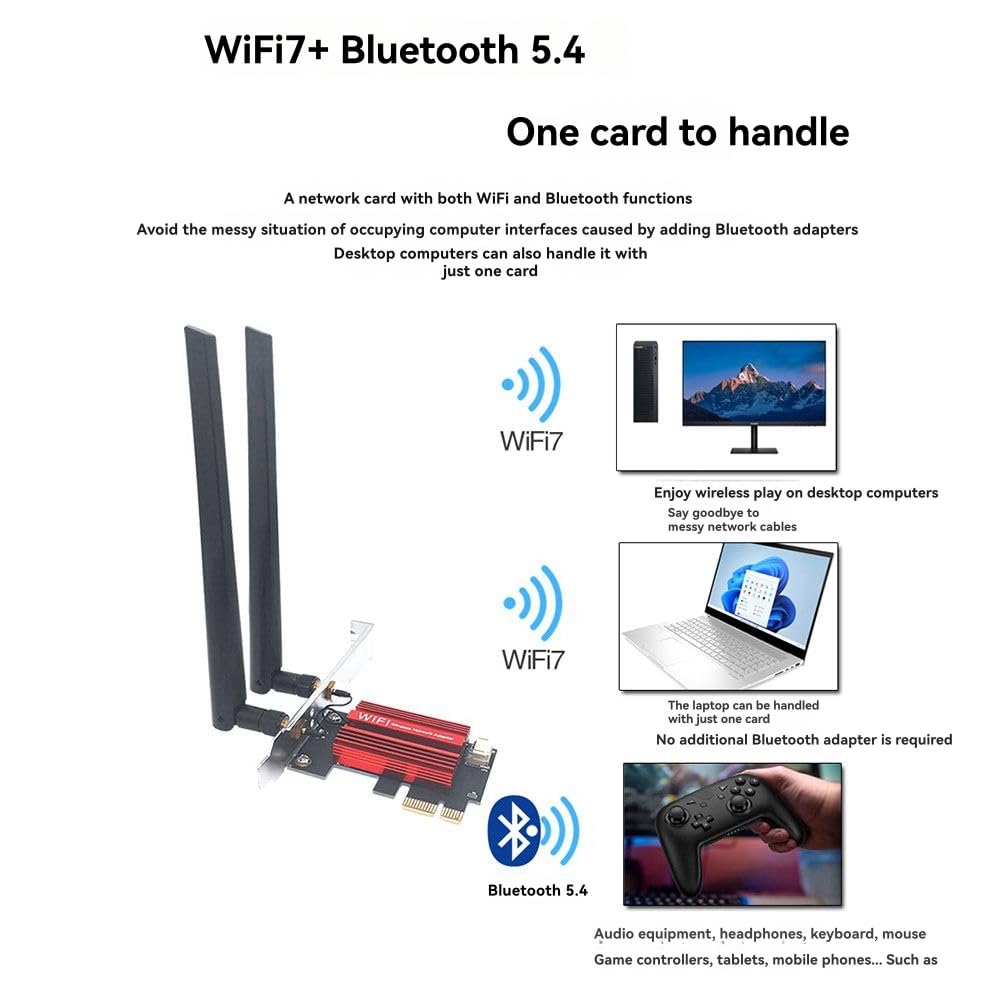 BT5.4 WiFi 7 QCNCM865 PCI-E Adaptateur 9256Mbps Kit Tri Tri Band 2.4G / 5G / 6GHz Adaptateur de Réseau sans de Bureau pour Win10 / 11