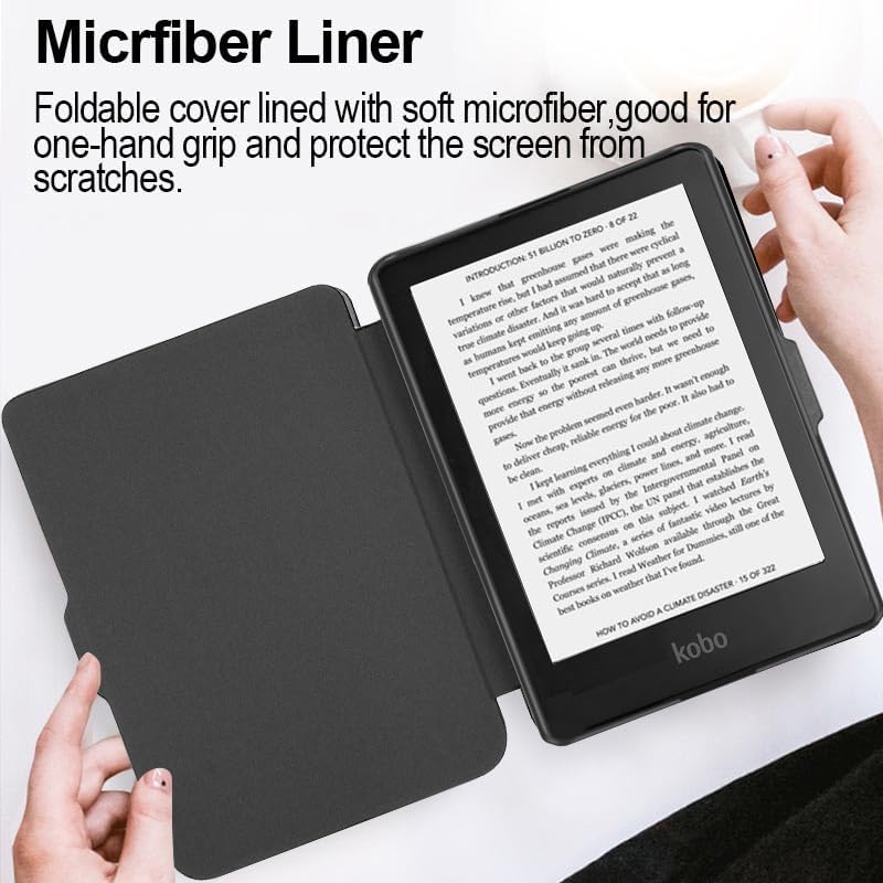 Slim eReader Case Suitable for Kobo Clara 2e 6inch E-Book Smart Protective Shell Auto Sleep Wake Cover PU Leather Case(Black)
