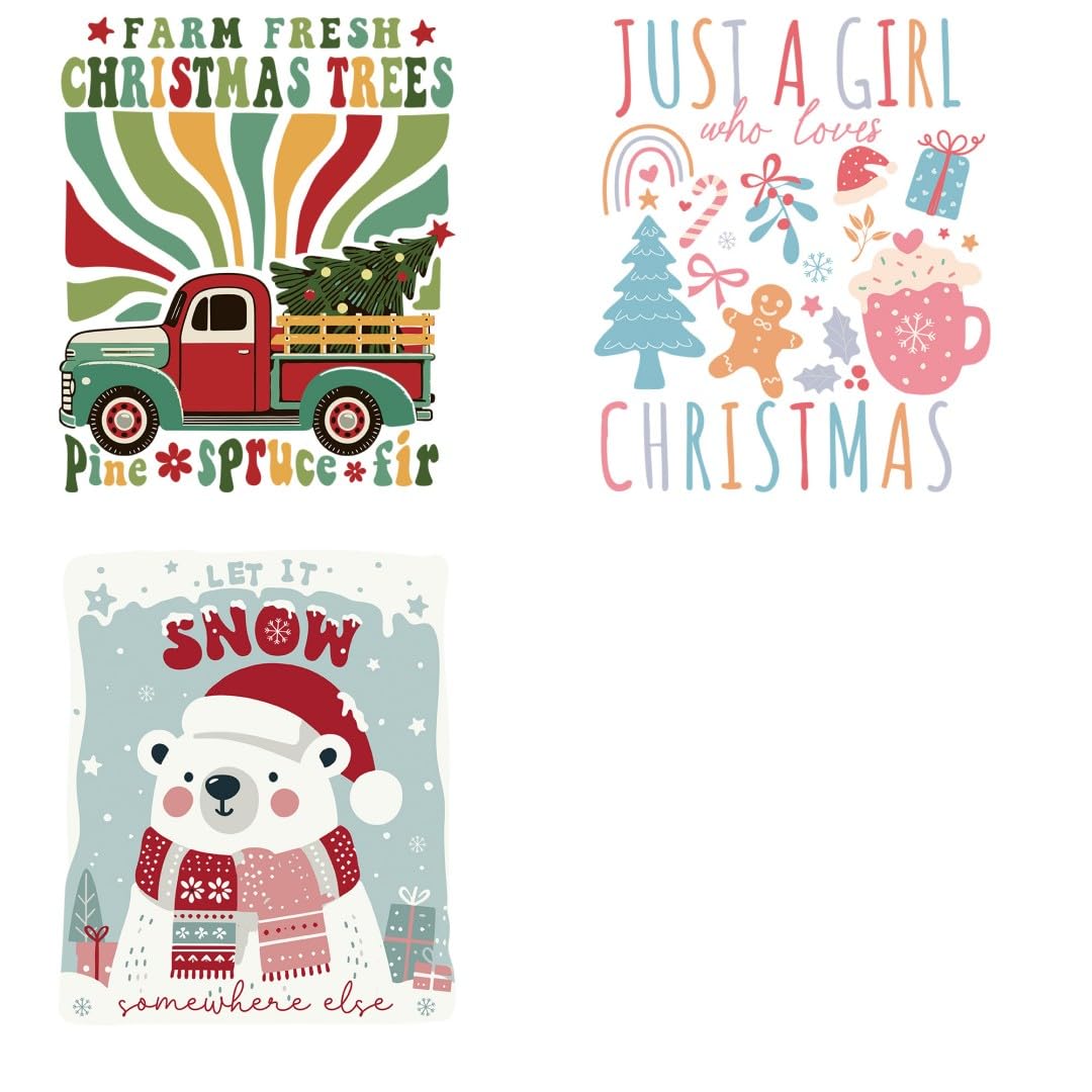 Retro Boho Christmas Iron Transfer Patch Heat Transfer Sticker Vinyl Design Iron Applique T-Shirt Clothing DIY Craft Applique Clothing Decoration (P2)