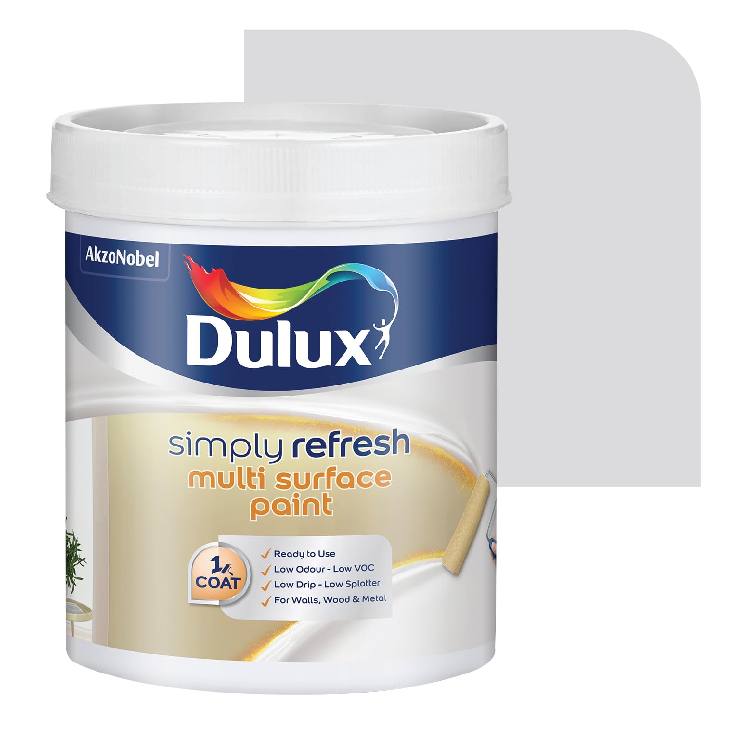 Dulux Simply Refresh SHADE OF WHITE DIY Multi Surface Paint Washable Coat, Low Drip Splatter with Soft Sheen Finish for Wall, Wood & Metal Surfaces - 1 L (Arctic Char)